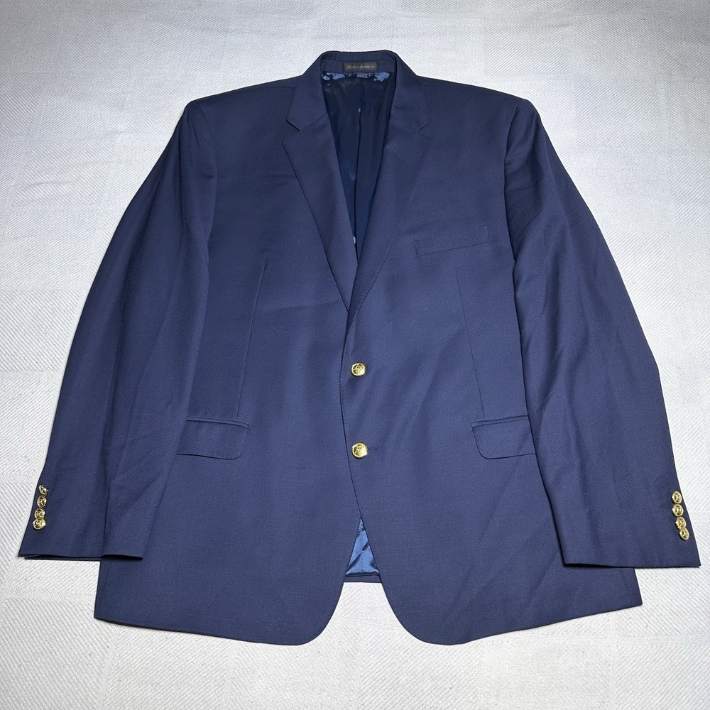 Lauren Ralph Lauren Coolmax Blazer 46R Navy Wool Blend Gold Button Sport Coat